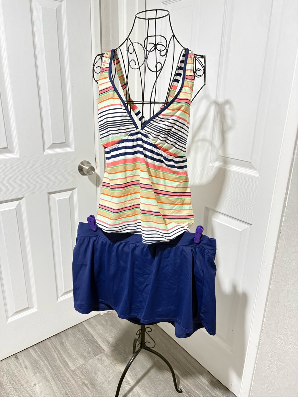 Jaclyn Smith Navy and Striped Swimwear Set